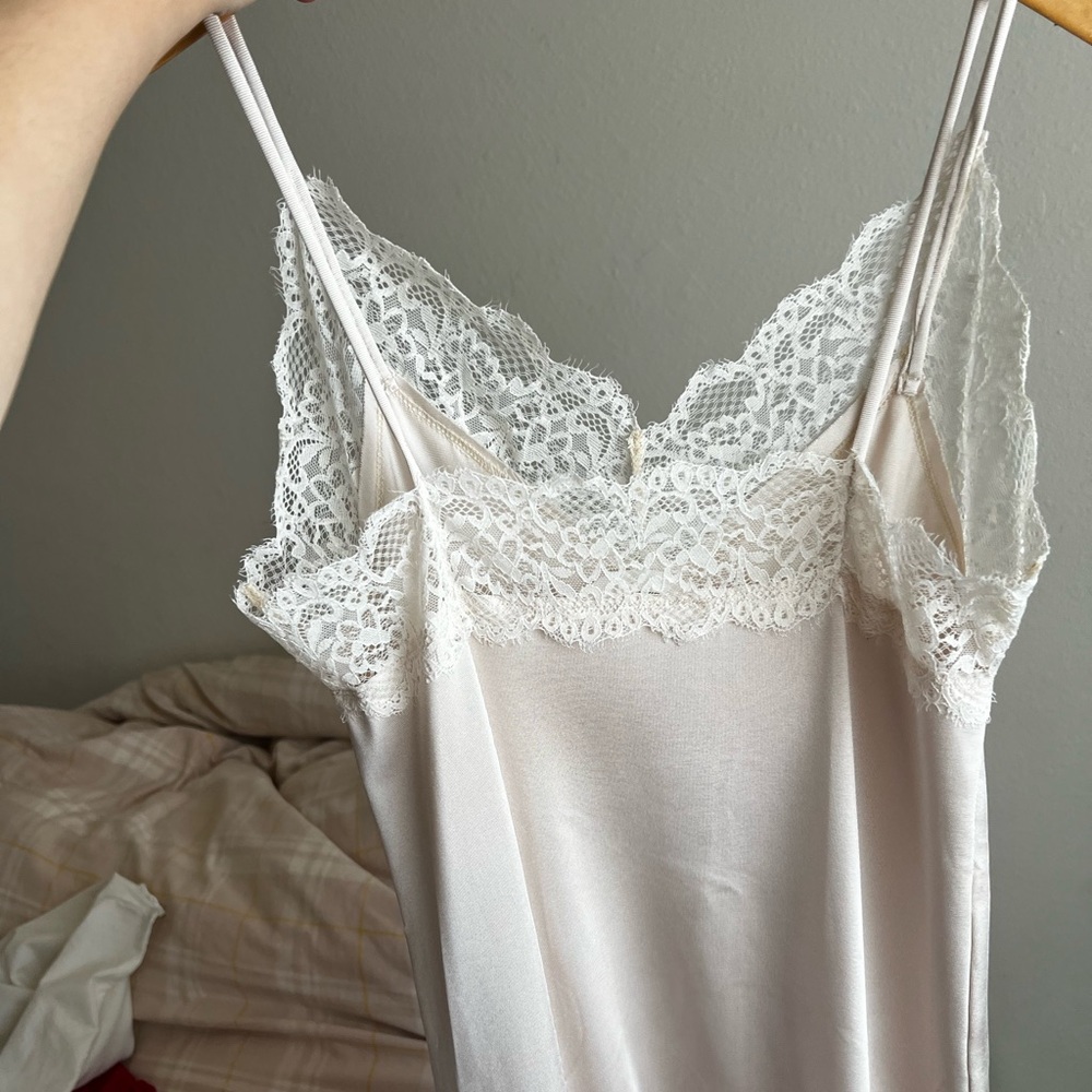 H&M Cream Lace-Trim Satin Slip Chemise